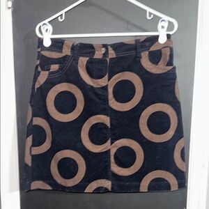 Boden Velvet Black Brown Circle A-Line Mini Holiday Skirt Size: 12R Length: 18”